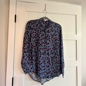 J. Crew Blue and Red Patterned Blouse